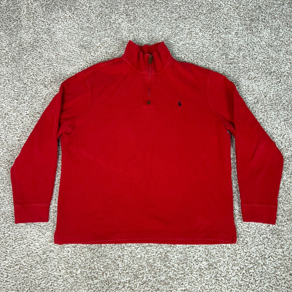 Polo Ralph Lauren Sweater Mens XL Red Cotton Pony Logo 1/4 Zip Preppy Pullover